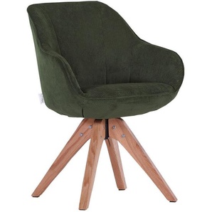 home24 Armlehnstuhl, Olivgrün, Textil, Eiche, massiv, eckig, 60x83x65 cm, Stoffauswahl, Sitzfläche 360° drehbar, Esszimmer, Stühle, Esszimmerstühle,