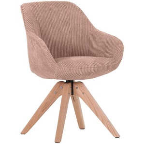 home24 Armlehnstuhl, Rosa, Textil, Eiche, massiv, eckig, 60x83x65 cm, Stoffauswahl, Sitzfläche 360° drehbar, Esszimmer, Stühle, Esszimmerstühle,
