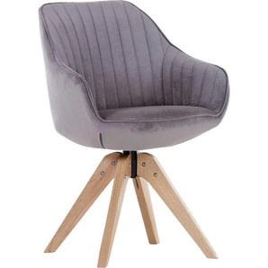 home24 Armlehnstuhl, Schlamm, Textil, Eiche, massiv, eckig, 60x83x65 cm, Stoffauswahl, Sitzfläche 360° drehbar, Esszimmer, Stühle, Esszimmerstühle,