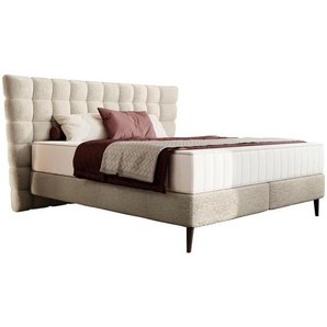 home24 Boxspringbett, Creme, Textil, Kiefer,Birke, Sperrholz, Uni, H3, 7-Zonen, Höhe ca. 25 cm, 180x200 cm, Made in EU, FSC Mix, gepolstertes