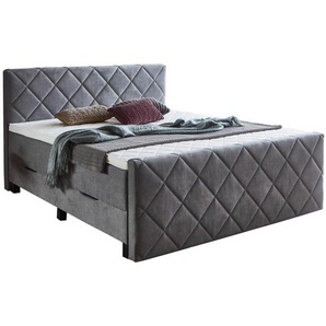 home24 Boxspringbett, Grau, Textil, Vintage, H3, Höhe ca. 25 cm, 180x200 cm, Bettkasten, gepolstertes Kopfteil, Topper durchgehend, Schlafzimmer,