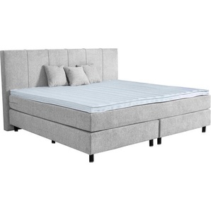 home24 Boxspringbett, Greige, Textil, H5, 5-Zonen, Höhe ca. 20 cm, 240x200 cm, Topper durchgehend, in verschiedenen Größen erhältlich, Partnermatratze