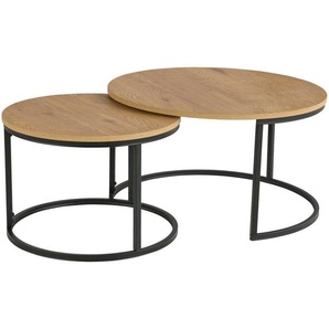 home24 Couchtischset, Eiche, Metall, Holzwerkstoff, 2-teilig, rund, C-Form, rund, 60-80x42-45x60-80 cm, Wohnzimmer, Wohnzimmertische, Couchtische, Couchtische Metall
