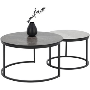 home24 Couchtischset, Hellgrau, Dunkelgrau, Metall, Holzwerkstoff, 2-teilig, rund, rund, 60-80x42-45x60-80 cm, Wohnzimmer, Wohnzimmertische, Couchtische, Couchtische Metall