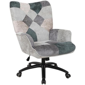 home24 Drehstuhl, Braun, Grau, Schwarz, Beige, Metall, Kunststoff, Textil, Patchwork, Drehkreuz, 69x99-106x79 cm, Sitzfläche 360° drehbar, Arbeitszimmer, Bürostühle, Drehstühle