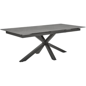 home24 Esstisch, Schwarz, Dunkelgrau, Metall, Glas, Keramik, rechteckig, eckig, Sternfuß, 99.6x76x200-240 cm, ausziehbar, Esszimmer, Tische,