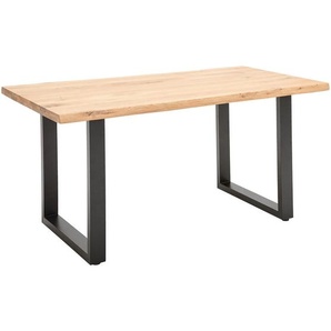 home24 Esstisch, Schwarz, Eiche, Holz, Metall, Eiche, vollmassiv, Kufe, 90x76x160 cm, Esszimmer, Tische, Esstische