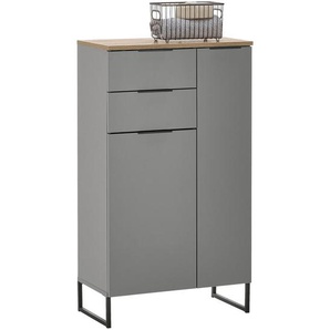 home24 Midischrank Denver, Grau, Eiche, Metall, 3 Fächer, 2 Schubladen, 60x106x32 cm, stehend, Typenauswahl, Beimöbel erhältlich, Badezimmer,
