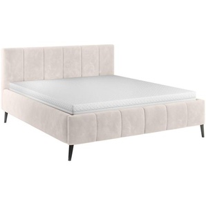 home24 Polsterbett, Beige, Holz, Birke, Sperrholz, 2-Zonen, 180x200 cm, Made in EU, FSC Mix, Lattenrost, gepolstertes Kopfteil, Lattenrosthöhe