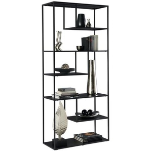 home24 Regal, Schwarz, Metall, 5 Fächer, 85x188x35 cm, Wohnzimmer, Regale, Bücherregale