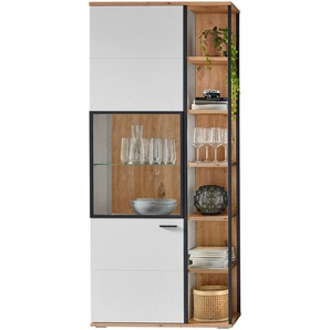 home24 Vitrine, Schwarz, Weiß, Eiche Artisan, Glas, Holzwerkstoff, 10 Fächer, 90x206x37 cm, Typenauswahl, Beimöbel erhältlich, Wohnzimmer, Wohnwände,