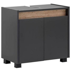 home24 Waschbeckenunterschrank Cosmo, Anthrazit, Eiche, Holzwerkstoff, 56.9x54.6x33 cm, stehend, Badezimmer, Badezimmerschränke,