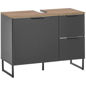 home24 Waschbeckenunterschrank Denver, Schwarz, Eiche, Metall, 1 Fächer, 2 Schubladen, 80x60x35 cm, Fsc, stehend, Badezimmer, Badezimmerschränke,