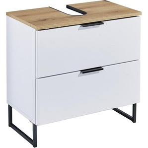 home24 Waschbeckenunterschrank Denver, Weiß, Eiche, Metall, 1 Fächer, 2 Schubladen, 60x60x35 cm, Fsc, stehend, Badezimmer, Badezimmerschränke,