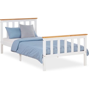 Homestyle4u Kinderbett 90x200 cm Weiß Natur Jugendbett Holzbett mit Lattenrost Kopf- und Fußteil 1842