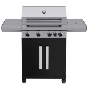 Homeware Gasgrill, Schwarz, Silber, Metall, 138x118x60 cm, Seitenablage, Temperaturanzeige, herausnehmbare Fettauffangbox, mit Rädern, Sideburner, Warmhalterost, stufenlos regulierbar, Grills, Gasgrills