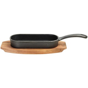 Homeware Profession. Grillpfanne, Natur, Schwarz, Holz, Metall, Akazie, vollmassiv, 0,25 L, oval, 10x3.5x31.6 cm, Lfgb, backofengeeignet, Kochen,