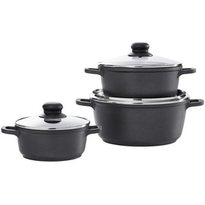 Homeware Profession. Kochtopfset Turin, Klar, Schwarz, Metall, Kunststoff, Glas, 3-teilig, 20 cm,24 cm, rund, Lfgb, Kochen, Töpfe, Topfsets