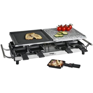 Homeware Profession. Raclette-Grill, Schwarz, Edelstahl, Metall, Kunststoff, Stein, 24.2x13x62 cm, RoHS, Lfgb, CE, Temperaturregler, Kontrollleuchte, antihaftbeschichtete Raclette-Pfännchen, abnehmbare Steinplatte, regelbarer Thermostat, Küchengeräte,