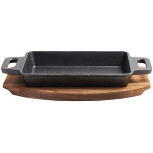 Homeware Profession. Servierpfanne, Natur, Schwarz, Holz, Metall, Akazie, vollmassiv, 0.4 L, rechteckig, 15x3.5x29.9 cm, Lfgb, backofengeeignet, Kochen, Pfannen, Servierpfannen