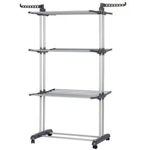 Homeware Turmwäschetrockner, Grau, Edelstahl, Metall, Kunststoff, 64x170x72 cm, mit Rädern, Kleiderbügelhalter, Haushaltsreinigung, Wäschepflege,