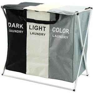 Homeware Wäschekorb, Grau, Schwarz, Weiß, Metall, Textil, 115 L, rechteckig, 38x58x66 cm, Tragegriffe, zusammenfaltbar, Ordnen & Aufbewahren,