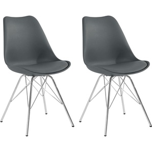 Esszimmerstuhl HOMEXPERTS Ursel 03 Stühle Gr. B/H/T: 55,5 cm x 86 cm x 48 cm, 2 St., Kunstleder, Metall, grau (grau, silberfarben) Küchenstühle Sitzschale mit Sitzkissen in Kunstleder
