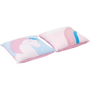 Dekokissen HOPPEKIDS «Einhorn» Dekokissen_Sitzkissen_Kissenhüllen Gr. B/L: 50 cm x 50 cm, 2 St., Baumwolle, rosa (rosa, bedruckt) Baby Deko-Kissen Kinderzimmerdekoration Kissen Zierkissen 50x50 für Kinderbett 2 St.