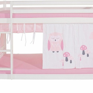 Hoppekids Etagenbett «Eule», massiv mit Vorhang & Matratzen, 2 Größen