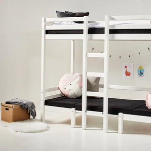 Hoppekids Hochbett »ECO Dream JUMBO B/T/H 101/208/170 cm, umbaubar zum Etagenbett«, mit Sitzgruppe, Matratzen (oben u unten) in schwarz, Kiefer massiv/MDF