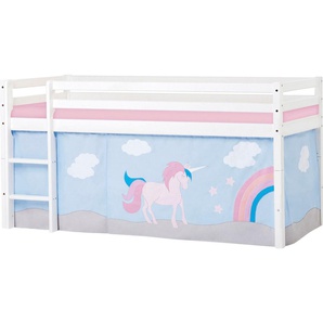 Hoppekids Hochbett «Einhorn» mit Vorhang & Matratze 2 Größen umbaubar