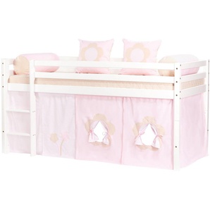 Hoppekids Hochbett «Fairytale Flower» mit Vorhang & Matratze 2 Größen umbaubar
