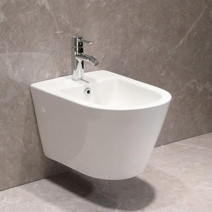 Hänge-WC Bidet mit Nano-Beschichtung - Wand-Bidet aus Keramik mit Hahnloch und Überlaufschutz - Dusche Hygienedusche wc für Intimreinigung - mit