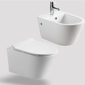 Horow - Paar Randlos Aufgehängte Sanitärarmaturen Hänge Spülrandloses wc + Wand Bidet SoftClose Sitz