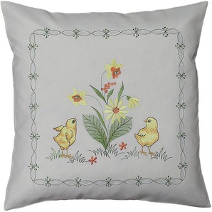 Kissenhülle HOSSNER - HOMECOLLECTION 23056 Kükentrio Kissenbezüge Gr. B/L: 40 cm x 40 cm, 2 St., Polyester, bunt (weiß, grün, gelb) Kissenbezüge gemustert