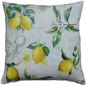 Kissenhülle HOSSNER - HOMECOLLECTION 32433 Zitrone Kissenbezüge Gr. B/L: 40 cm x 40 cm, 2 St., Baumwolle, bunt (creme, grün, gelb, natur) Kissenbezüge gemustert