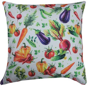 Kissenhülle HOSSNER - HOMECOLLECTION Gartenfrüchte Kissenbezüge Gr. B/L: 50 cm x 50 cm, 2 St., Baumwolle, bunt (weiß, orange, lila, grün, rot) Kissenbezüge gemustert