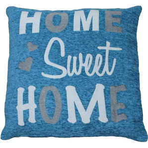 Kissenhülle HOSSNER - HOMECOLLECTION Home Sweet Home Kissenbezüge Gr. B/L: 45 cm x 45 cm, 2 St., Polyester, blau (blau, natur) Kissenbezüge