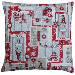 Kissenhülle HOSSNER - HOMECOLLECTION Imp Kissenbezüge Gr. B/L: 50 cm x 50 cm, 2 St., Baumwolle, rot (rot, grau, natur) Kissenbezüge gemustert mit Weihnachtsmotiv-Wichtel