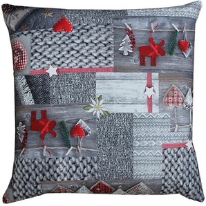 Kissenhülle HOSSNER - HOMECOLLECTION Koro, Weihnachtsdeko Kissenbezüge Gr. B/L: 50 cm x 50 cm, 1 St., Baumwolle, bunt (weiß, rot, grau) Kissenbezüge gemustert mit weihnachtlichem Motiv