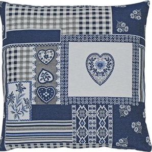 Kissenhülle HOSSNER - HOMECOLLECTION Taylor Kissenbezüge Gr. B/L: 40 cm x 40 cm, 1 St., Polyester-Baumwolle, blau (blau, natur) Kissenbezüge gemustert