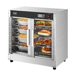 Hot Box Speisenwärmer 4-stufiger Imbisswärmer mit Wasserschale & 4 Pfannen & Glas-Doppeltür & verstellbaren Ablagen, Speisenwärmerschrank Edelstahl, ideal zur Aufbewahrung von Pizza XXSPBWJ4CTMMFFLR5V2