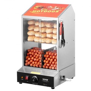 Hot Dog Dampfgarer, 37L, 2-stufiger Hot Dog Hütten-Dampfgarer, 30℃~85℃ Temperaturregelung, elektrischer Brötchenwärmer mit Schiebetüren aus gehärtetem Glas, Trennplattenzange, Edelstahl, für Hot Dogs & Brötchen RGZSJ36L2C00OFLLXV2