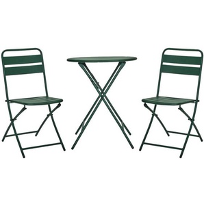 House Doctor Helo Café 3er-Set Stühle und Tisch - dunkelgrün - 2 Stühle à 50x42x86 cm, Tisch: Ø 60 cm – Höhe 73 cm