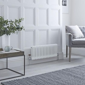 Hudson Reed Gliederheizkörper (2 Säulen) Horizontal 300mm x 785mm mit Füßen zur Bodenmontage - Weiß - Regent