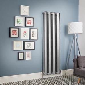 Hudson Reed Retro Gliederheizkörper -  Metallisches Silber - Vertikal 3 Säulen Regent - 1500mm x 290mm, 800W