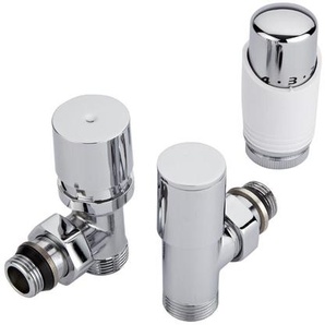 Hudson Reed thermostatisches Chrom-Heizkörperventil mit weißem Griff und wählbaren Adaptern