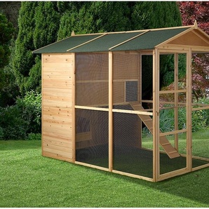 Hühnerstall aus Holz mit Freilaufgehege - für 10 Hühner - 266 x 174 x 205 cm - Holzfarben - FERAS