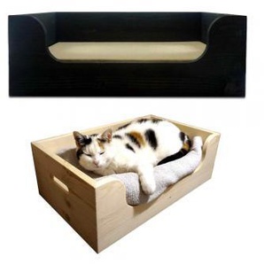 Hunde- & Katzenbetten aus Holz mit Memory-Foam Matratze - Kuscheloase Medium, Weiss - handgefertigt, Made in Germany