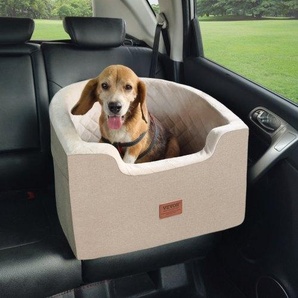 Hundeautositz Hundesitzerhöhung fürs Auto mit Aufbewahrungstasche, ansteckbarer Sicherheitsleine und Schwammfüllung, Hundeautobett für kleine und mittelgroße Hunde bis 25 kg, braun CWZGQCZYZQHT264QBV0